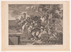 Elma ağacı, putti ile kutsal aile by Gilles Rousselet