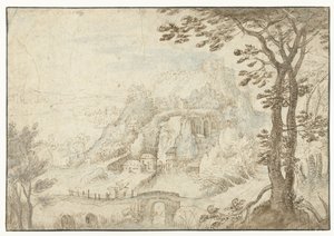 Bir nehir ile dağ manzarası by Gilles van Coninxloo (II)