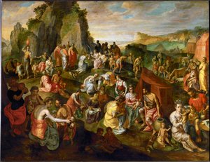 Musa kayadan su çekiyor (meşe ağacı üzerine boyama)