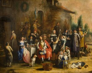 Bir Hanın Dışında Av Partisi by Gillis van (follower of) Tilborgh