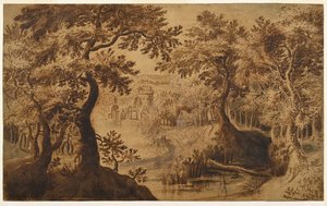 Manzaralı ahşap manzara by Gillis van III (circle of) Coninxloo