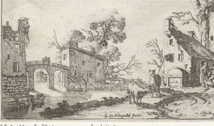 Bir nehirde çiftlik ve kule (het Heor) Beş duyu ile manzaralar (dizi başlığı) by Gillis van Scheyndel (I)