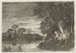 Bir kamp ateşi etrafında rakamlar Yedi manzara (dizi başlığı) by Gillis van Scheyndel (I)