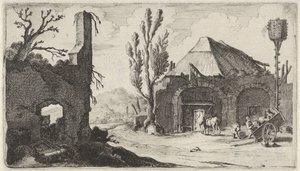Bir harabe ve bir hanın yakınındaki köy yolu On iki manzara (dizi başlığı) by Gillis van Scheyndel (I)