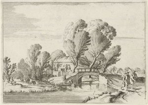 Bir kanal tarafından iki yürüyüşçü Yedi manzara (dizi başlığı) by Gillis van Scheyndel (I)