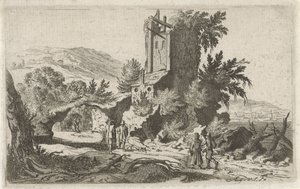Yürüyüşçüler bir harabede Altı manzara (dizi başlığı) by Gillis van Scheyndel (I)