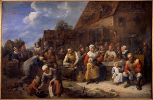 Bir köyde köy ziyafeti Sahne partisi, köylüler attable vardır. Gillis Van Tilborgh (Tilborch) genç (1625-1678) 17. yüzyıl Rouen tarafından tablo. güzel Sanatlar Müzesi