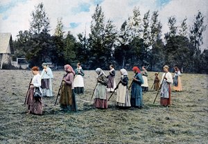 Moskova çevresinde saman yapımı, Rusya, c1890
