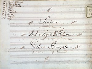 Gioacchino Rossini tarafından bir senfoni için keman müzik notasının ilk sayfasından Detay by Gioachino Rossini