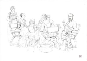 Günlük yaşam Rönesans: burjuva ailesi yemekte by Giorgio Albertini