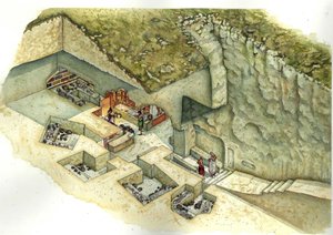 Etrüsk uygarlığı: Francois de Vulci mezarının yeniden inşası ve kesimi. MÖ 3. yüzyıl İtalya by Giorgio Albertini