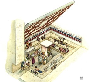 Etrüsk uygarlığı: Tifone (tayfun) mezarının rekonstrüksiyonu ve kesimi, Tarquinia nekropolü. MÖ 2. yüzyıl İtalya by Giorgio Albertini