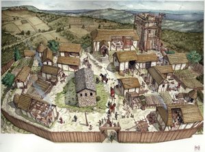 Orta Çağ: 10. yüzyılda bir İtalyan köyünün havadan görünümü by Giorgio Albertini