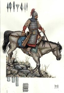 Orta Çağ: Macar ağır süvari askeri. 9. yüzyıl by Giorgio Albertini