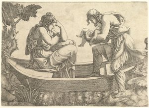 Danae ve bebek Perseus, Acrisius tarafından denize atıldı, 1543. by Giorgio Ghisi