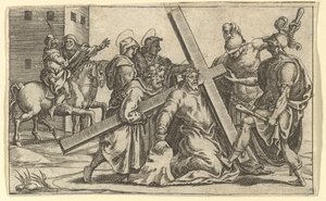 Acıların Bakiresi: Haçı Taşıyan İsa, çevredeki dokuz bölmeden biri, 1575