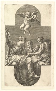 Üç İlham Perisi ve Zillerle Bir Putto, bir haç kompozisyonu, sekiz kom..., 1560