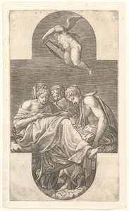 Üç İlham Perisi ve Lirli Bir Putto, haç biçiminde bir kompozisyon, sekiz bestelik bir seriden..., 1560