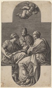 Üç İlham Perisi ve İşaret Eden Bir Putto by Giorgio Ghisi after Francesco Primaticcio