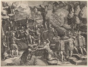Sinon Truva Atlarını Aldatıyor by Giorgio Ghisi after Giovanni Battista Scultori