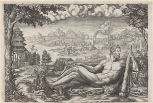 Emeklerinden Dinlenen Herkül by Giorgio Ghisi after Giulio Romano