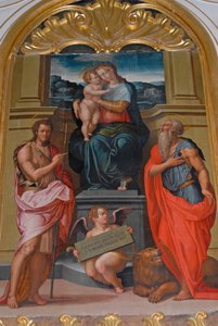 Aziz John Baptist ve Aziz Jerome arasındaki Madonna ve Çocuk, Giorgio Vasari tarafından resim, Camaldoli manastırındaki kilise, Camaldoli, Toskana, İtalya by Giorgio Vasari