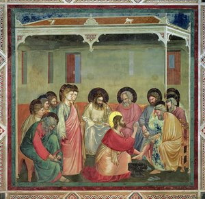 Mesih Öğrencilerin Ayaklarını Yıkaması, c.1305 (restorasyon sonrası) (ayrıca bkz. 65194) by Giotto di Bondone