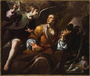Hagar ve melek, 1640 dolayları (tuval üzerine yağlıboya) by Giovacchino Assereto