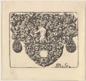 Bir Cornucopia Tutan Genç Adamla Kuyumcular Süsü, 1709. by Giovani Battista Grondoni