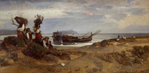 Anzio limanında odun taşıyan kadınlar