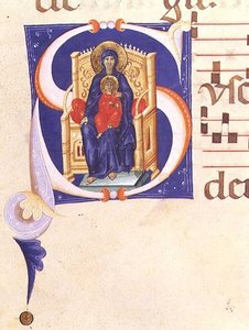 Ms 562 f.16r 14. yüzyılın başlarında San Jacopo di Ripoli manastırından kademeli olarak tahta çıkan Madonna ve Çocuğu betimleyen tarihi ilk 