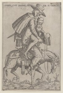 Bir katır üzerinde iki adam ile karikatür, 1575-99.