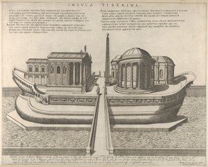 Bir gemi olarak temsil edilen Tiber Adası