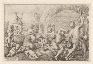 Bacchanaal sunakla tanıştı, faun en Silenus