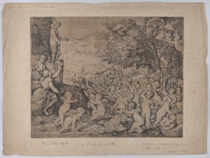 Putti, bir Venüs heykelinin önünde, Titian