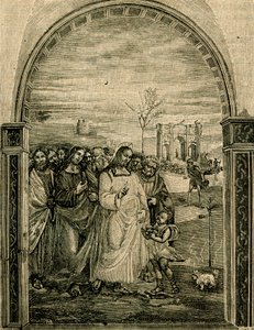 Somun ve balık çoğaltma, Sodoma (1477-1549) tarafından yapılan fresk, Camprena, Pienza, Toskana, İtalya'daki Sant'Anna yemekhanesi, Le cento citta d'Italia'dan (Yüz İtalyan kasabası), resimli aylık İl Secolo Eki by Giovanni Antonio Bazzi Sodoma