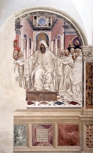Aziz Benedict kuralı keşişlere verir (Benedict kuralı keşişlere verir) manastırın Antonio Bazzi dit il Sodoma (1477 - 1549) tarafından tarikatın kurucusu Aziz Benedict of Nursie'nin (480 - 567) hayatını anlatan freski Benedikten 1503 by Giovanni Antonio Bazzi Sodoma