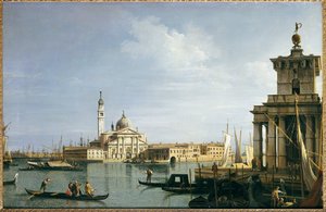 Punta della Dogana ve çok sayıda gemi ile San Giorgio Maggiore Adası, Venedik by Giovanni Antonio Canal