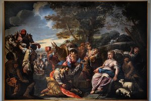 Laban, Rachel tarafından saklanan putları arar, XVIII yüzyılın başlarında (tuval üzerine yağlı boya) by Giovanni Antonio De (1671–1751) Pieri