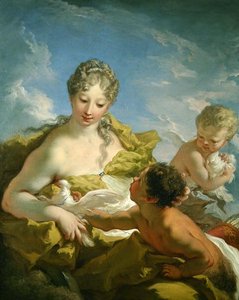 Venüs ve Aşk Tanrısı (tuval üzerine yağlı boya) by Giovanni Antonio Pellegrini