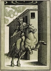 Marcus Curtius, c.1540 (3 bloktan ışık gölgeli gravür) by Giovanni Antonio Pordenone