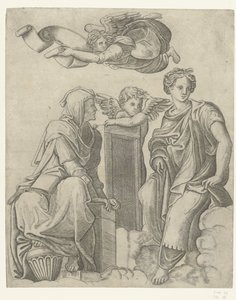Twee sibyllen en engel en putto Dialectic in Logic by Giovanni Antonio da Brescia (attributed to)