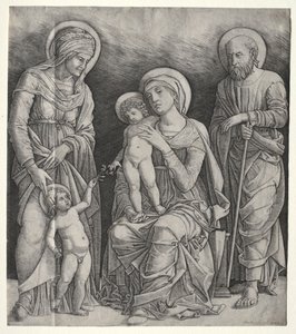 Aziz Elizabeth ve Bebek Aziz John Baptist ile Kutsal Aile by Giovanni Antonio da Brescia