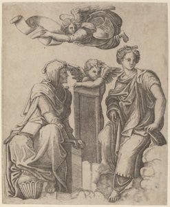 İki Sibil ve Bir Melek by Giovanni Antonio da Brescia after Raphael