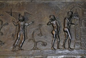 Otton Sanatı: Adem ve Havva Cennetten kovuldu. 1015 civarında. Hildesheim