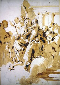 Melekler, Azizler ve Bebek Vaftizci Yahya ile Madonna ve Çocuk (kalem ve kahverengi mürekkep ve kağıt üzerinde yıkama) by Giovanni Battista Tiepolo