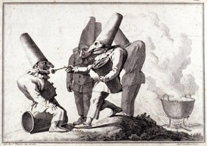 Pulcinella grubu (İtalyan Polichinelle). Giovanni Battista (Giambattista) Tiepolo (1696-1770) tarafından kalemle çizim ve kurşun kalem işaretiyle yıkama. by Giovanni Battista Tiepolo