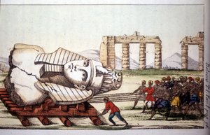 Memnon büstünün Nil kıyısında Belzoni tarafından taşınması. Giovanni Battista (Gianbattista) Belzoni (1778-1823), İtalyan kaşif ve arkeolog, Mısır