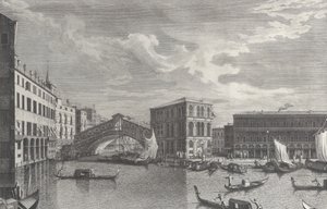 Rialto Köprüsü, Venedik, suda tekneler ve gondollar, 1763.