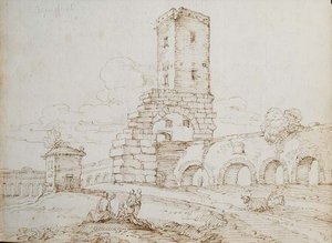 Su Kemeri önündeki figürler (kağıt üzerine siyah tebeşir üzerine kahverengi mürekkep) by Giovanni Battista Busiri